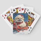 Pekingese Hund in Sledge Lass es Schnee Weihnachte Spielkarten (Rückseite)