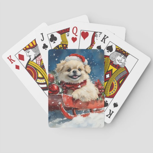 Pekingese Hund in Sledge Lass es Schnee Weihnachte Spielkarten (Rückseite)
