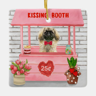 Pekingese Hund Kissing Booth zum Valentinstag Keramikornament
