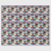 Pekingese Hund läuft im Schnee mit Weihnachtshut Geschenkpapier (Flach)