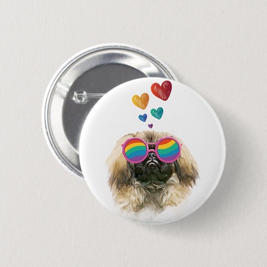 Pekingese Hund mit Herz Valentinstag Button (Vorne & Hinten)