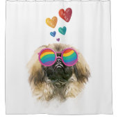 Pekingese Hund mit Herz Valentinstag Duschvorhang (Vorderseite)