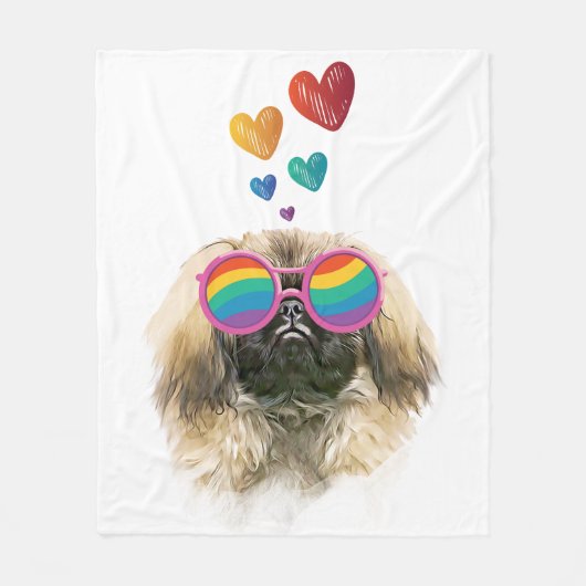 Pekingese Hund mit Herz Valentinstag Fleecedecke (Vorderseite)