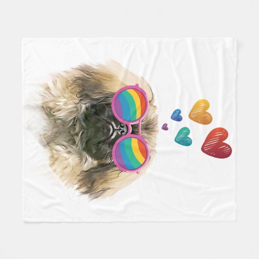 Pekingese Hund mit Herz Valentinstag Fleecedecke (Vorderseite (Horizontal))