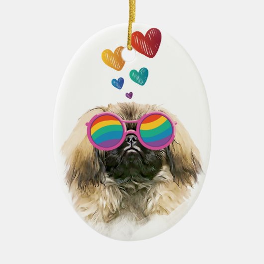 Pekingese Hund mit Herz Valentinstag Keramik Ornament (Vorne)