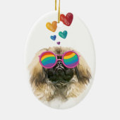 Pekingese Hund mit Herz Valentinstag Keramik Ornament (Hinten)