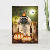 Pekingese Hund mit Hexenhut Halloween Karte (Vorderseite)