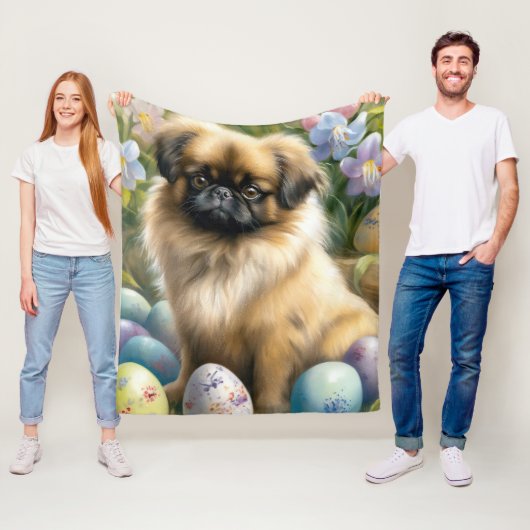 Pekingese Hund mit Ostereiern Urlaub Fleecedecke (Beispiel)
