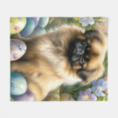 Pekingese Hund mit Ostereiern Urlaub Fleecedecke (Vorderseite (Horizontal))