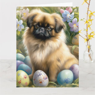 Pekingese Hund mit Ostereiern Urlaub Karte