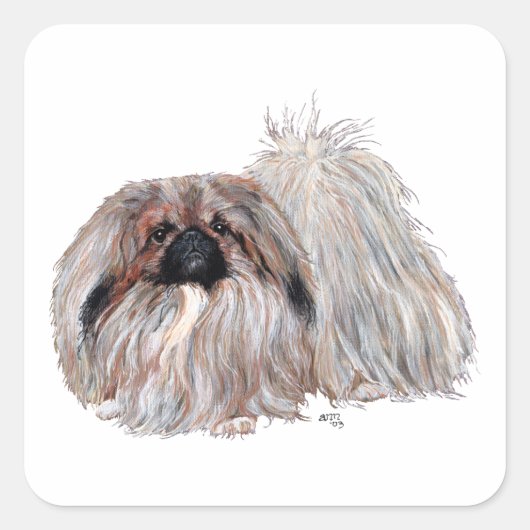 Pekingese Hund Stehend Quadratischer Aufkleber (Vorderseite)