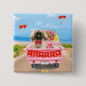 Pekingese Hund Valentinstag Lkw Herz Button (Vorderseite)