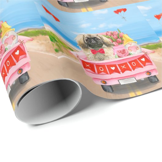 Pekingese Hund Valentinstag Lkw Herz Geschenkpapier (Rolleneckpunkt)