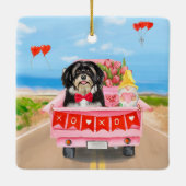 Pekingese Hund Valentinstag Lkw Herz Keramikornament (Rückseite)