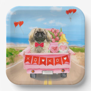 Pekingese Hund Valentinstag Lkw Herz Pappteller