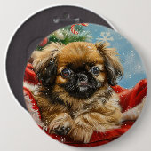 Pekingese Hund Weihnachten Button (Vorne & Hinten)