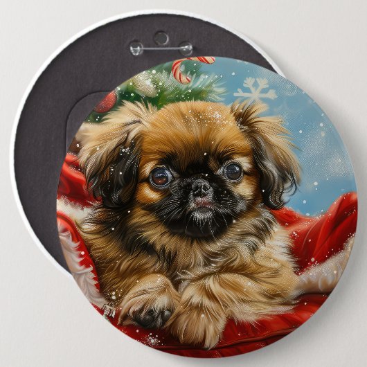 Pekingese Hund Weihnachten Button (Vorne & Hinten)