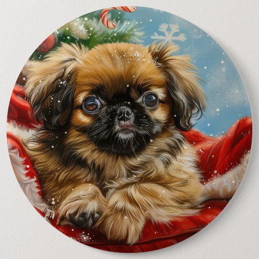 Pekingese Hund Weihnachten Button (Vorderseite)