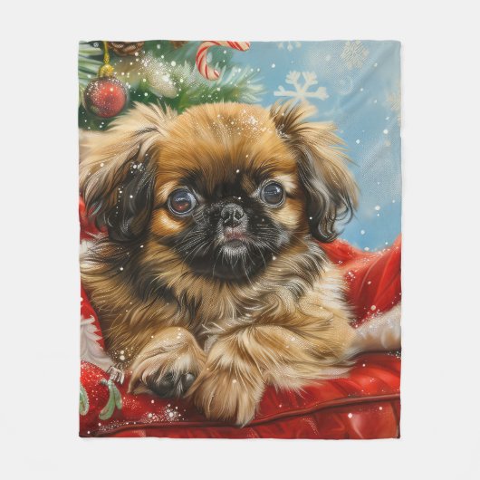 Pekingese Hund Weihnachten Fleecedecke (Vorderseite)