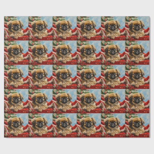 Pekingese Hund Weihnachten Geschenkpapier (Flach)