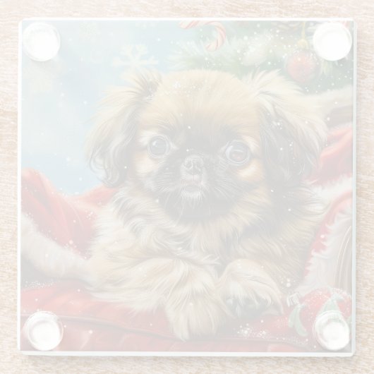 Pekingese Hund Weihnachten Glasuntersetzer (Rückseite)