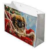 Pekingese Hund Weihnachten Große Geschenktüte (Rückseite Schrägansicht)
