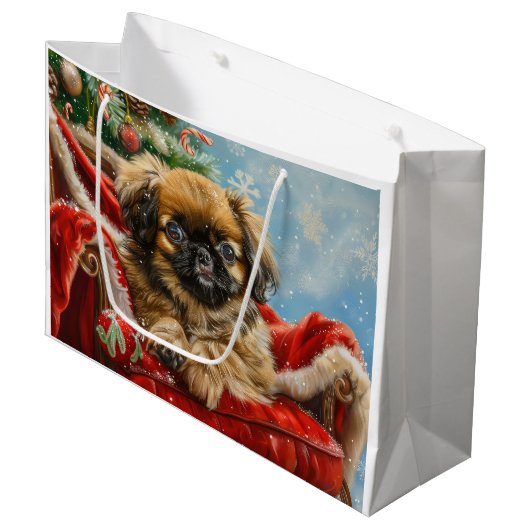 Pekingese Hund Weihnachten Große Geschenktüte (Vorderseite Schrägansicht)