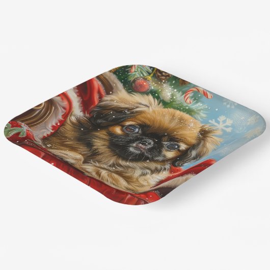 Pekingese Hund Weihnachten Pappteller (Gewinkelt)