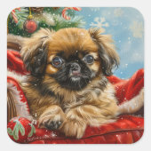 Pekingese Hund Weihnachten Quadratischer Aufkleber (Vorderseite)