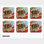 Pekingese Hund Weihnachten Quadratischer Aufkleber (Blatt)