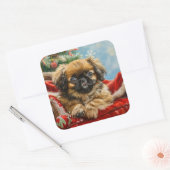 Pekingese Hund Weihnachten Quadratischer Aufkleber (Umschlag)