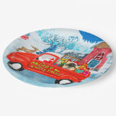 Pekingese Hund Weihnachtslieferung LKW Schnee Pappteller (Schrägansicht)