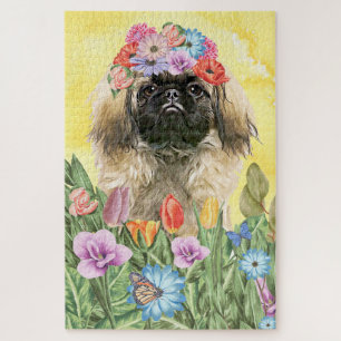 Pekingese Hunde Blume Puzzle