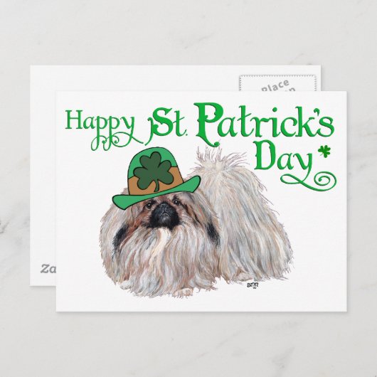 Pekingese Hunde feiern St. Patrick's Day Postkarte (Vorne/Hinten)