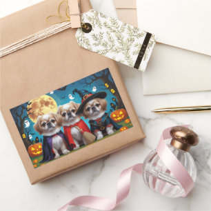 Pekingese Hunde Pumpkin Halloween Funny Rechteckiger Aufkleber