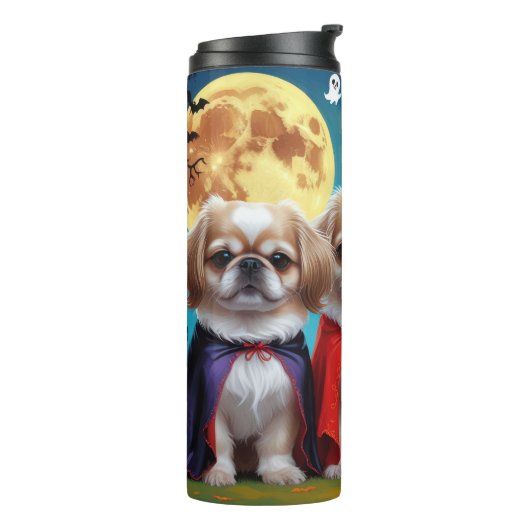 Pekingese Hunde Pumpkin Halloween Funny Thermosbecher (Nach links gedreht)