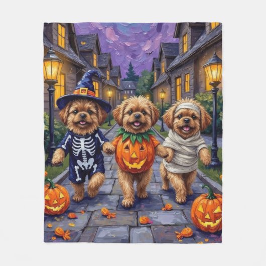 Pekingese Hunde Trick-oder-Treating Halloween-Kost Fleecedecke (Vorderseite)