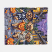 Pekingese Hunde Trick-oder-Treating Halloween-Kost Fleecedecke (Vorderseite (Horizontal))