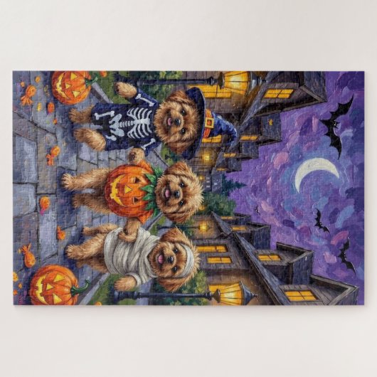 Pekingese Hunde Trick-oder-Treating Halloween-Kost Puzzle (Horizontal)