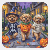 Pekingese Hunde Trick-oder-Treating Halloween-Kost Quadratischer Aufkleber (Vorderseite)
