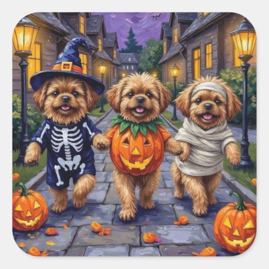 Pekingese Hunde Trick-oder-Treating Halloween-Kost Quadratischer Aufkleber (Vorderseite)