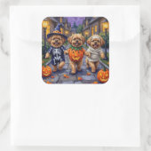 Pekingese Hunde Trick-oder-Treating Halloween-Kost Quadratischer Aufkleber (Tasche)