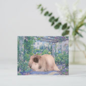 Pekingese im Blumengarten Postkarte (Stehend Vorderseite)
