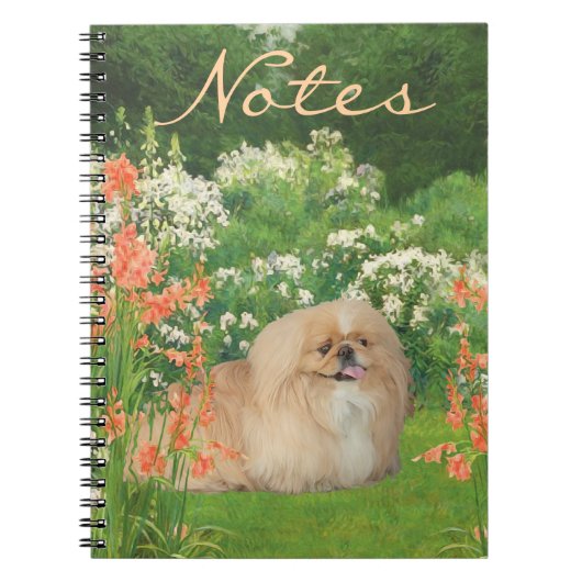 Pekingese im Garten Notizblock (Vorderseite)
