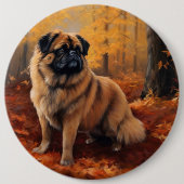 Pekingese im Herbst Leaves Fall Inspiriert Button (Vorderseite)