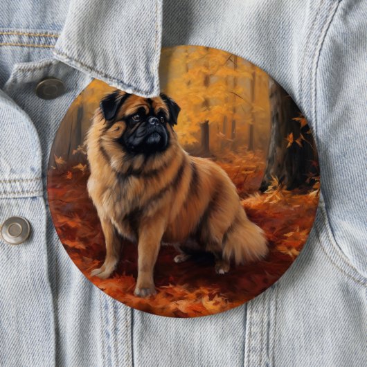 Pekingese im Herbst Leaves Fall Inspiriert Button (Beispiel)