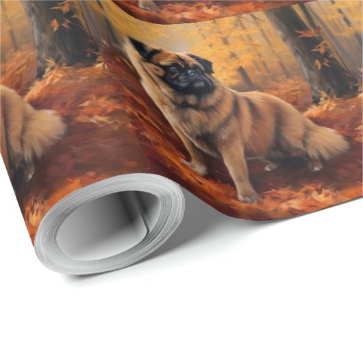 Pekingese im Herbst Leaves Fall Inspiriert Geschenkpapier (Rolleneckpunkt)