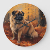 Pekingese im Herbst Leaves Fall Inspiriert Große Wanduhr (Vorderseite)
