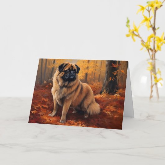 Pekingese im Herbst Leaves Fall Inspiriert Karte (Gelbe Blume)