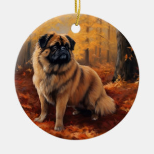 Pekingese im Herbst Leaves Fall Inspiriert Keramik Ornament